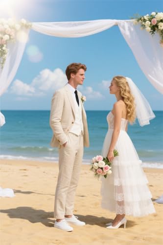 Men's Linen Suit 2 Piece Slim Fit Summer Beach Wedding Dress Tux Prom Suit Blazer Jacket and Pants