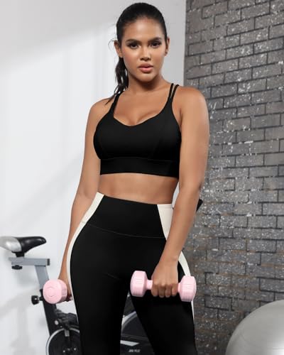 Sports Bra for Women Strappy Medium Support Push Up Padded Sports Bra for Running Workout Bra Yoga Bra