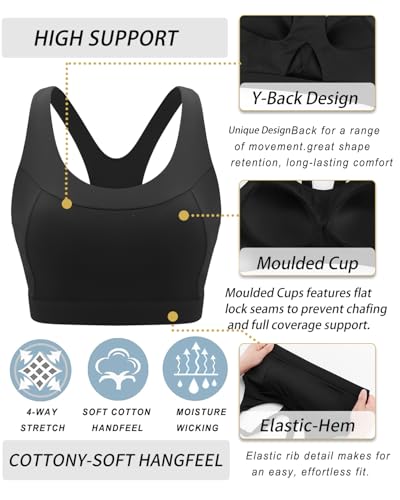 Sports Bras for Women High Support,Racerback Molded Cup Sports Bra with Sewn in Pads