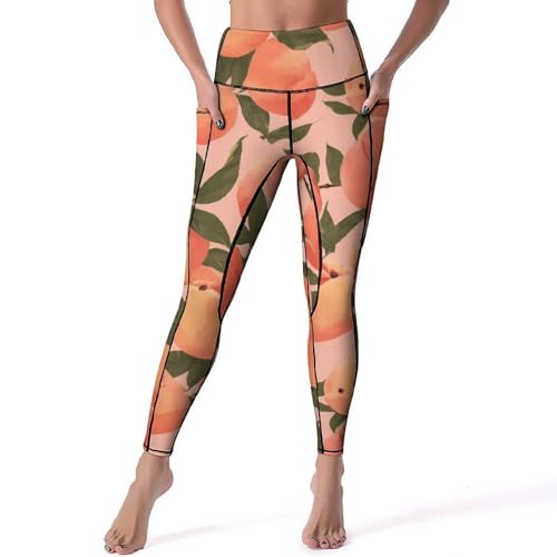 Fresh Peach Fruits Women's Yoga Pants Stretch Leggings with Pockets High Waist for Workout