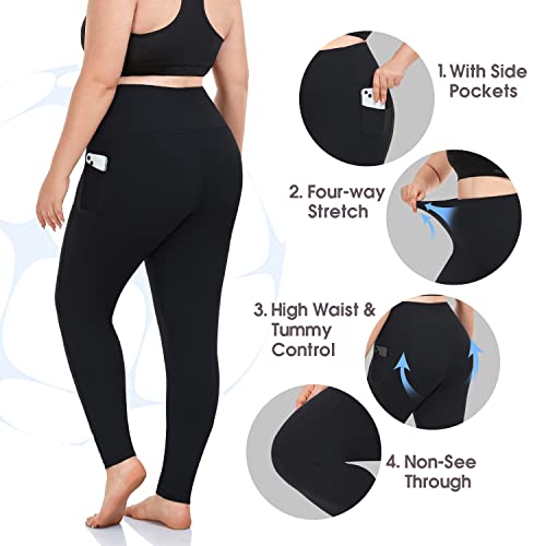 Plus Size Leggings for Women with Pockets-Stretchy XL-5XL Yoga Pants Tummy Control High Waist Workout Leggings