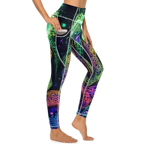 41viFiGURFL.jpg Evil God Glowing Women's Yoga Pants Stretch Leggings with Pockets High Waist for Workout
