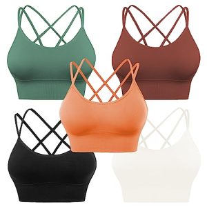 Cross Back Sport Bras Padded Strappy Criss Cross Cropped Bras for Yoga Workout Fitness Low Impact