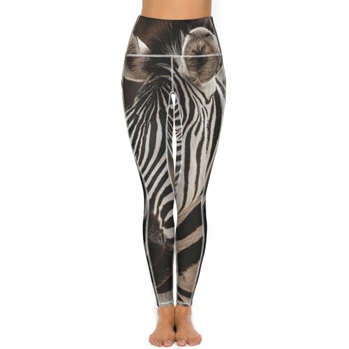 Portrait of Zebra Women's Yoga Pants Stretch Leggings with Pockets High Waist for Workout