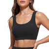 Ribbed Sports Bras for Women - U Back Wireless Medium Impact Padded Yoga Workout Cami