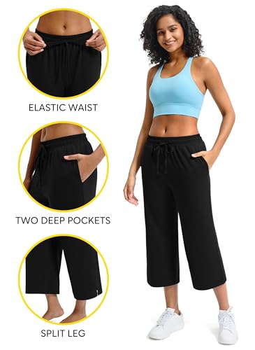41weu8Sb1aL.jpg Wide Leg Capri Pants for Women Loose Yoga Pants Drawstring Comfy Lounge Sweatpants with Pockets