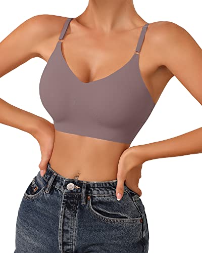 V Neck Bra Padded Seamless Adjustable Straps Bralettes Everyday Basic Sleeping Bras Multiple Pack