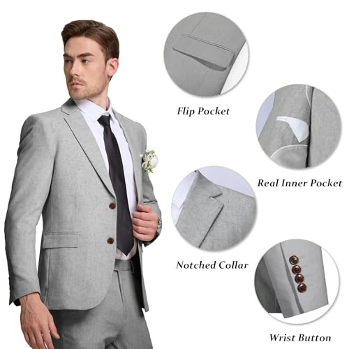 Men's Linen Suit 2 Piece Slim Fit Summer Beach Wedding Dress Tux Prom Suit Blazer Jacket and Pants