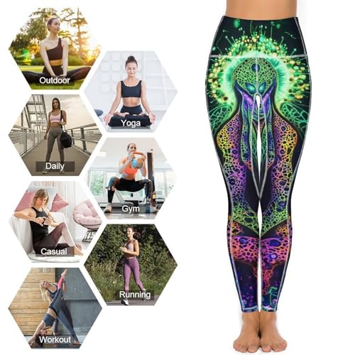 510t2PyWv8L.jpg Evil God Glowing Women's Yoga Pants Stretch Leggings with Pockets High Waist for Workout