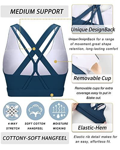 Sports Bra for Women, Medium-High Support Criss-Cross Back Strappy Padded Sports Bras Supportive Workout Tops
