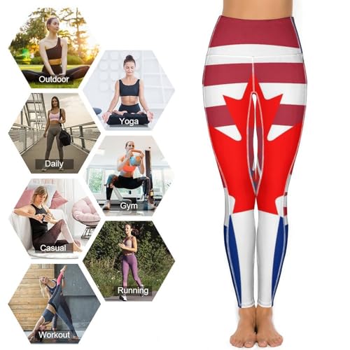 UK US Canada Flag Women's Yoga Pants Stretch Leggings with Pockets High Waist for Workout