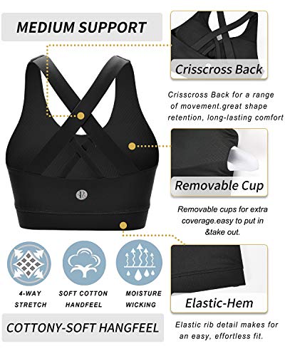 Sports Bra for Women, Criss-Cross Back Padded Strappy Sports Bras Medium Support Yoga Bra with Removable Cups