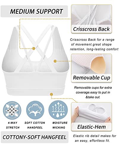 Strappy Sports Bra for Women Sexy Crisscross Back Light Support Yoga Bra with Removable Cups