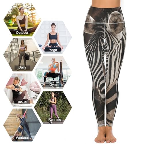Portrait of Zebra Women's Yoga Pants Stretch Leggings with Pockets High Waist for Workout