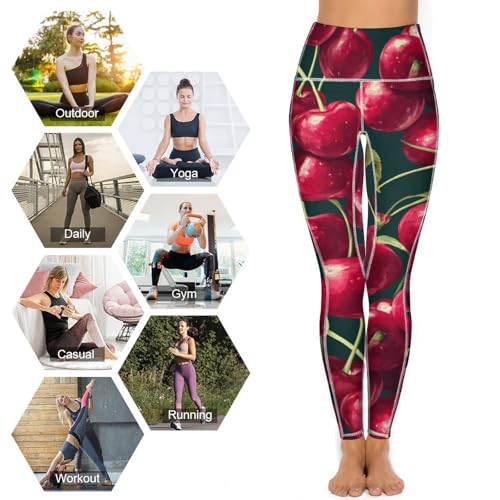 Fresh Cherry Fruits Women's Yoga Pants Stretch Leggings with Pockets High Waist for Workout