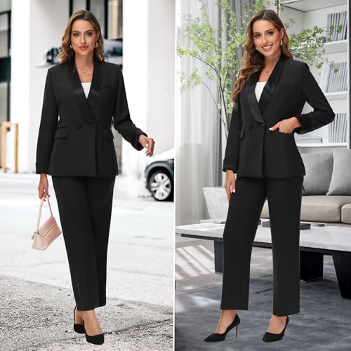 51K-XhhAjuL.jpg Women's Pants Suit 2 Piece Set Smil Fit Jacket Shawl Sollar Blazer Dress for Women
