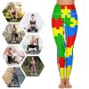 Colorful PuzzlePieces Autism Women's Yoga Pants Stretch Leggings with Pockets High Waist for Workout