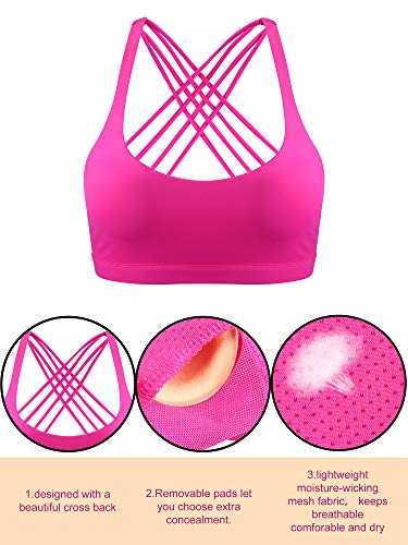 2 Pack Strappy Sports Bra for Women, Workout Padded Tank Top Sexy Cross Back Racer Back Seamless Comfortable Yoga Bra
