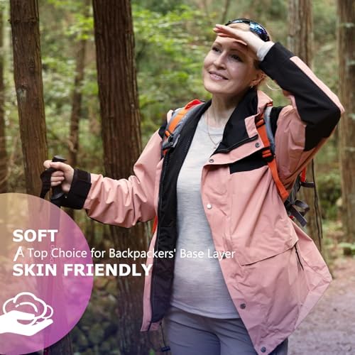 100% Merino Wool Base Layer Women Thermals Underwear Lightweight Soft Long Sleeve Shirt for Hiking Skiing