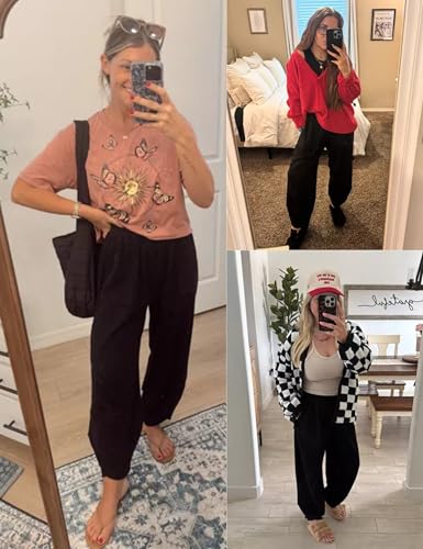 51aTCw80WtL.jpg Womens Baggy Wide Leg Pants Casual Elastic Waisted Palazzo Harem Pants with Pockets