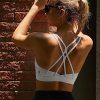Strappy Sports Bra for Women Sexy Crisscross Back Light Support Yoga Bra with Removable Cups