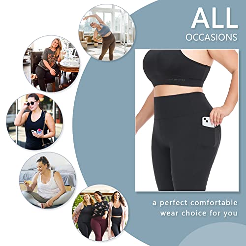 Plus Size Leggings for Women with Pockets-Stretchy XL-5XL Yoga Pants Tummy Control High Waist Workout Leggings