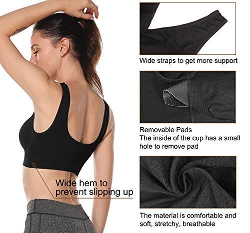 3 Pack Sports Bras for Women Wirefree Padded Workout Yoga Gym Fitness Bra Medium Support