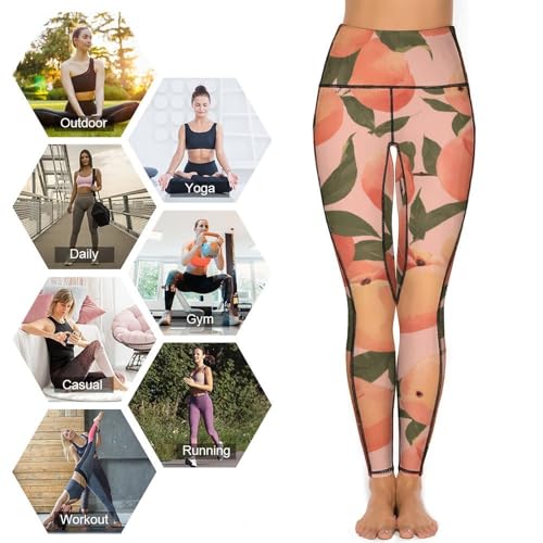 Fresh Peach Fruits Women's Yoga Pants Stretch Leggings with Pockets High Waist for Workout