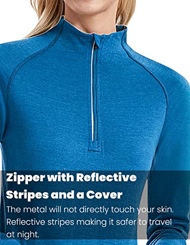 Womens 100% Merino Wool Base Layer Top 220 Midweight Zip Neck Tops for Ski