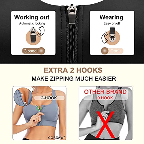 Zipper in Front Sports Bra High Impact Strappy Back Support Workout Top