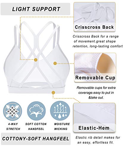 Strappy Sports Bra for Women Sexy Crisscross Back Light Support Yoga Bra with Removable Cups