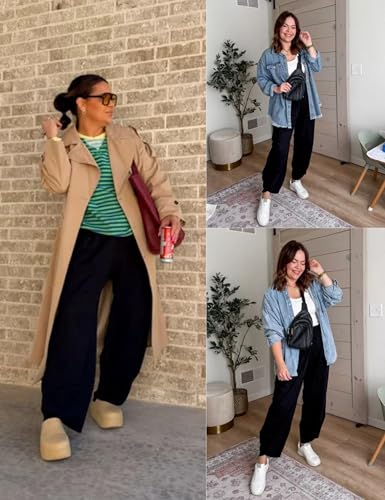 51mI0nSCfL.jpg Womens Baggy Wide Leg Pants Casual Elastic Waisted Palazzo Harem Pants with Pockets