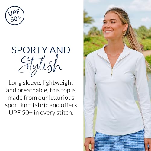 Long Sleeve Sport Top, Breathable, UPF 50+,Quarter Zip, Nylon/Spandex