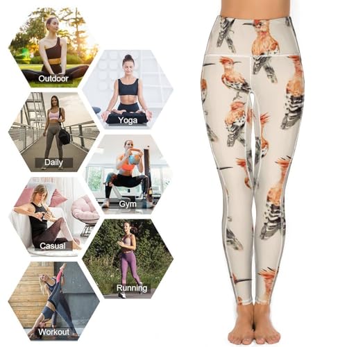 Hoopoe Bird Watercolor Women's Yoga Pants Stretch Leggings with Pockets High Waist for Workout