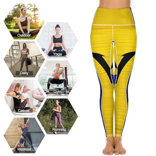 Wooden Barbados Flag Women's Yoga Pants Stretch Leggings with Pockets High Waist for Workout