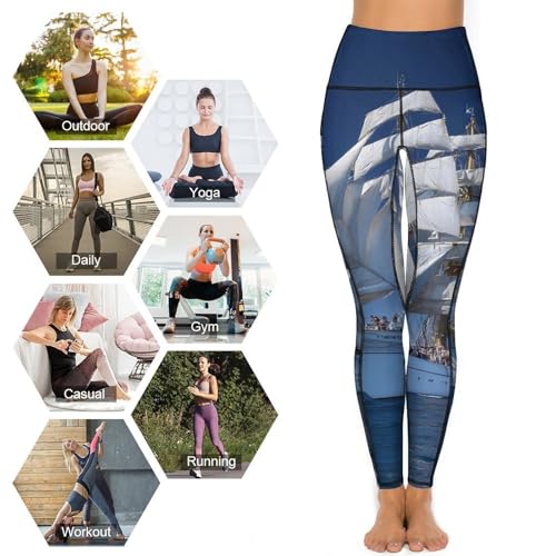 Sailing Ship Women's Yoga Pants Stretch Leggings with Pockets High Waist for Workout
