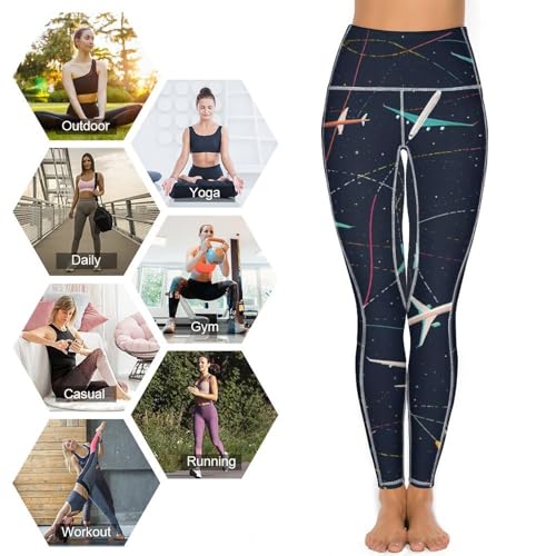 51ybcOMEPL.jpg Plane Airplane Jet Women's Yoga Pants Stretch Leggings with Pockets High Waist for Workout
