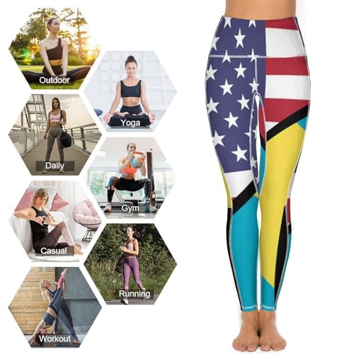 USA and Bahamas Flag Women's Yoga Pants Stretch Leggings with Pockets High Waist for Workout